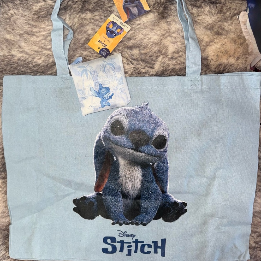 Disney Stitch Light Blue Canvas Tote set